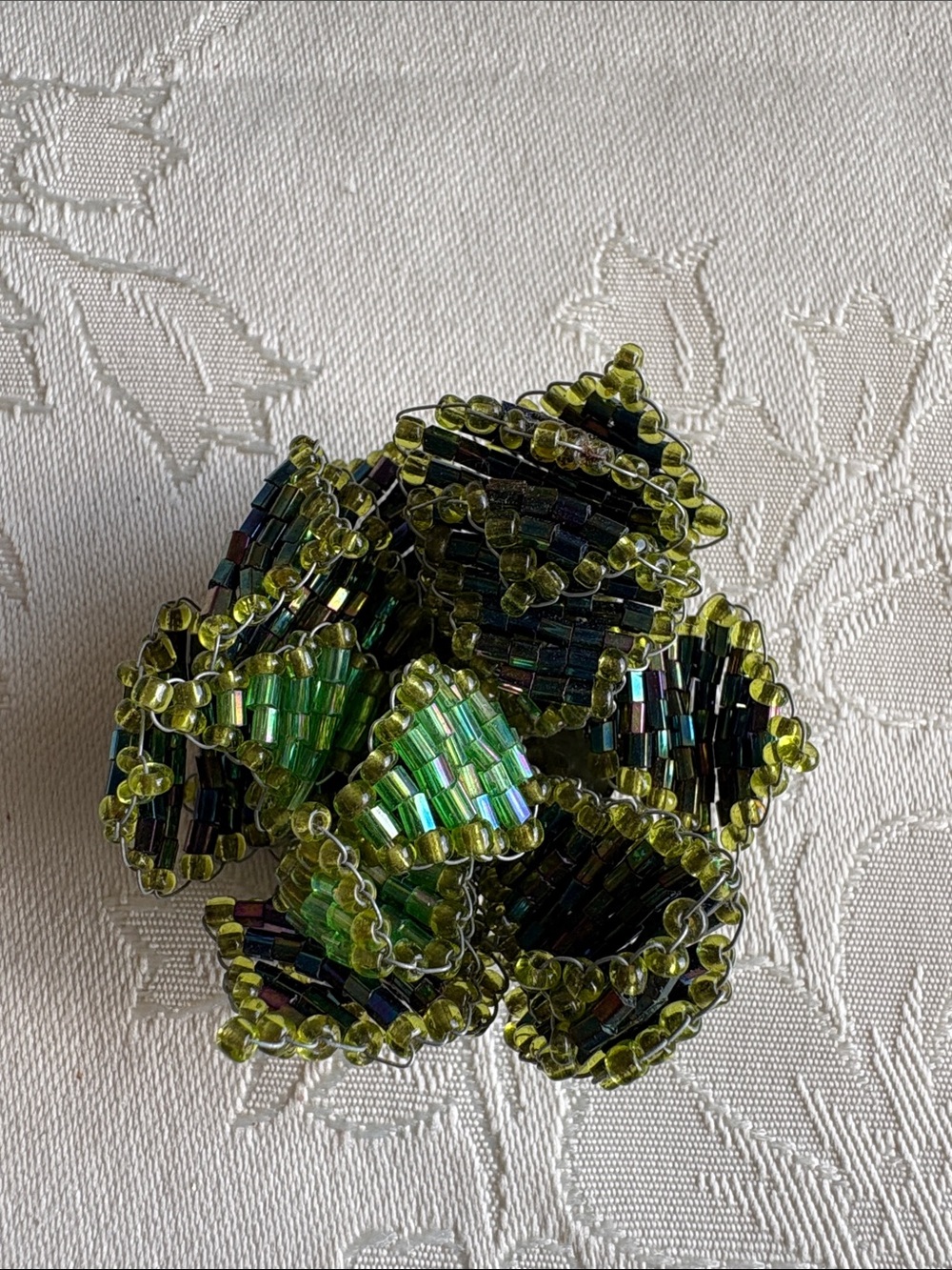 Handmade Green Beaded Brooch
